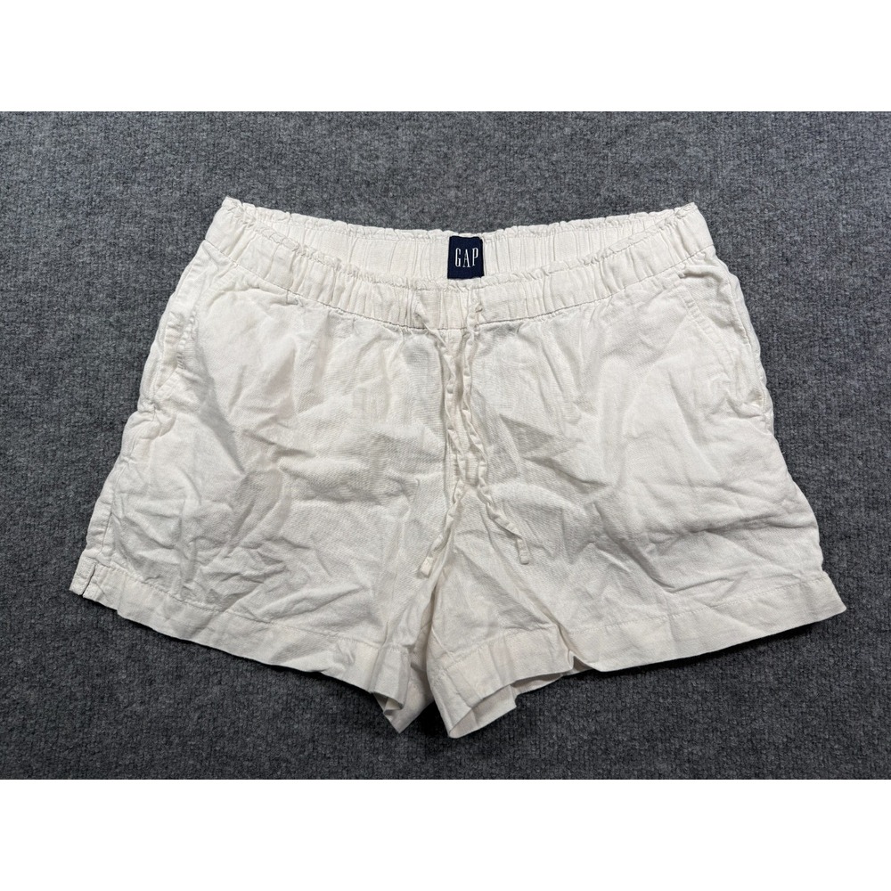 Gap Linen Blend Pull-On Shorts Womens Large White Everyday Wear Drawstring Waist